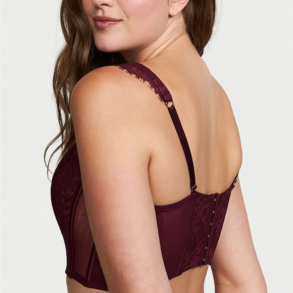 Victoria's Secret Lace Unlined Non Wired Corset Bra Top Burgundy Size Mesh Small - Picture 2 of 9